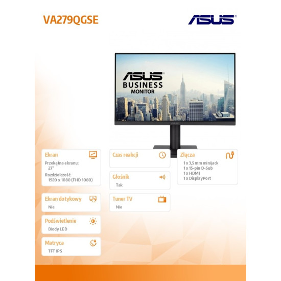 Monitor 27 cali VA279QGSE IPS FHD HDMI VGA DP 120Hz