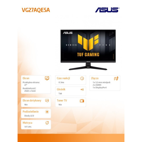 Monitor 27 cali VG27AQE5A IPS QHD HDMI USB DP 165Hz