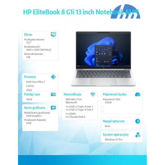 Notebook EliteBook 8 G1i U7-255U 512GB/16GB/W11P/13.3 C51MPET