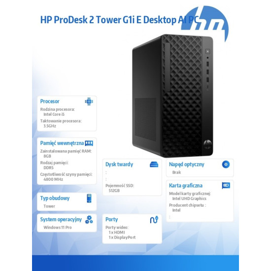 Komputer ProDesk 2 Tower G1i E i5-14400 512GB/8GB/W11P       B6ZD0ET