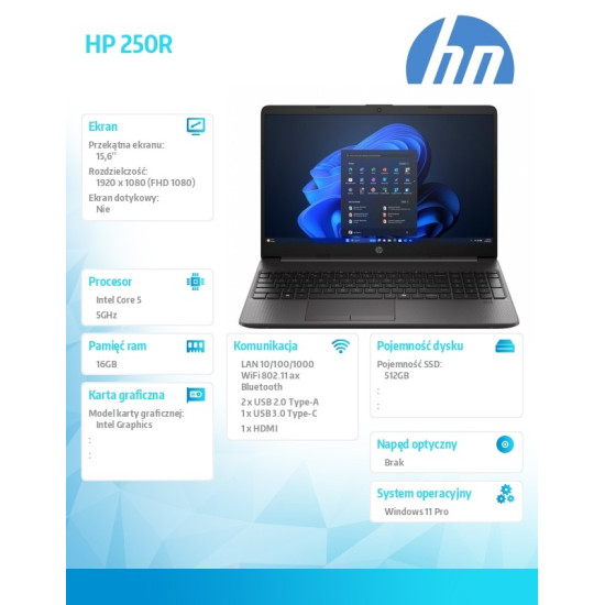 Notebook 250R G9 5-120U 512GB/16GB/Windows11Pro/15,6 cala D0MG5ET 