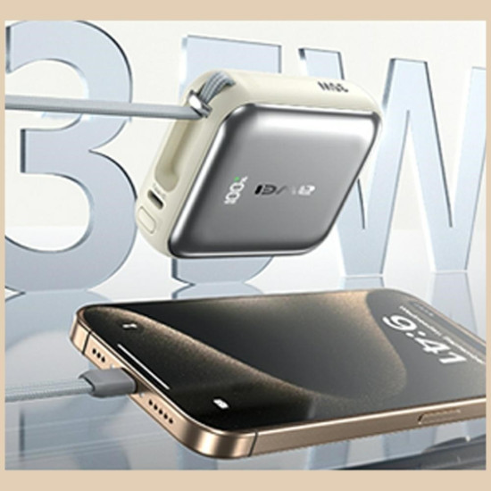 Powerbank AS-181 35W 10000mAh + kable Lightning i USB-C srebrny 