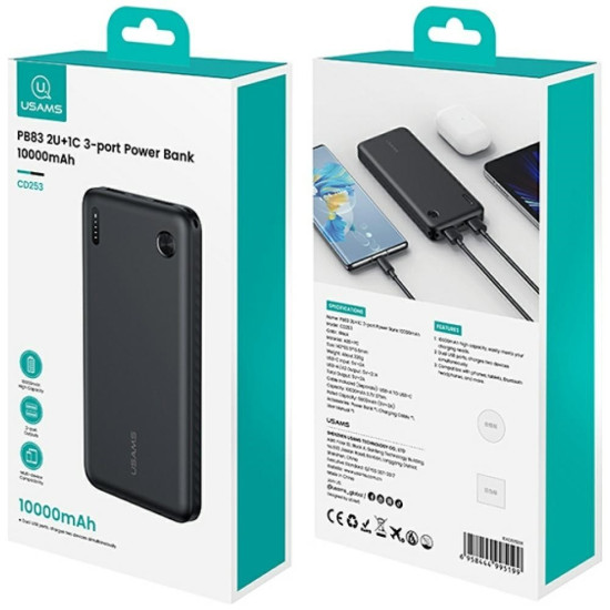 Powerbank PB83 10000mAh PD 2xUSB-A USB-C biały 