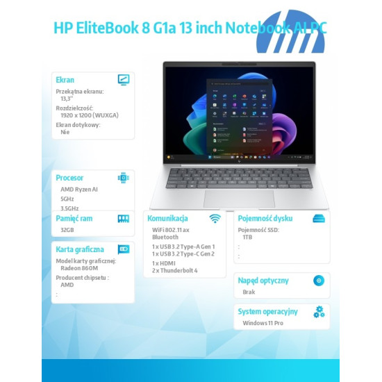 Notebook EliteBook 8 G1a Ryzen AI 7 350/1TB/32/W11P/13.3 C51H8ET