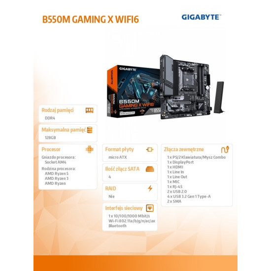 Płyta główna B550M GAMING X WIFI6 4DDR4 HDMI/DP mATX