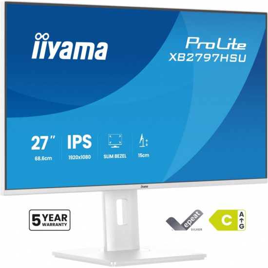 Monitor 27 cali XB2797HSU-W1 IPS, FHD, HDMI, DP, 120Hz, 2xUSBv3.2, 2xUSB-C, 350 CD, x2W, HAS 150/PIVOT, Biały