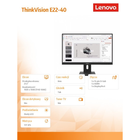 Monitor 21.5 cala ThinkVision E22-40 64C9MAT6EU