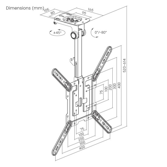 Uchwyt sufitowy do telewizorów 23-55 cali z pełnym zakresem ruchu (regulowany)