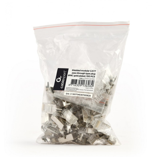 Wtyk modułowy przelotowy ekranowany CAT7 15u złocony, 100 szt. w opakowaniu 