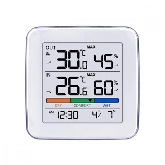 Stacja pogody bezprzewodowa GB169 temperatura, wilgotnosc, zegar, alarm, data, zasieg do 60m 