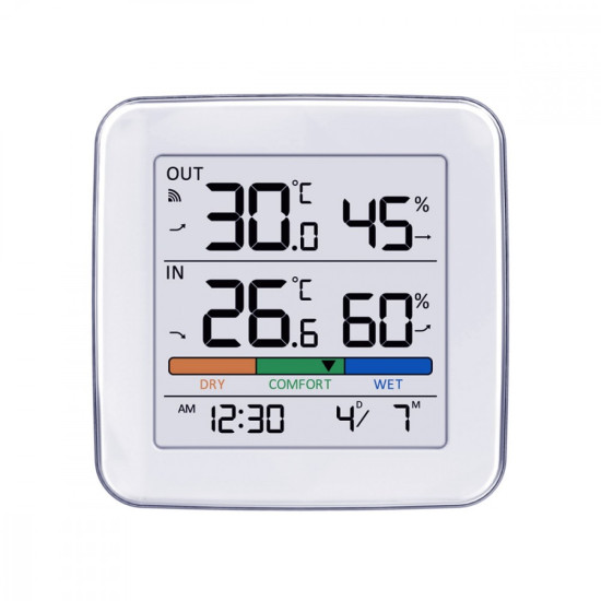 Stacja pogody bezprzewodowa GB169 temperatura, wilgotnosc, zegar, alarm, data, zasieg do 60m 