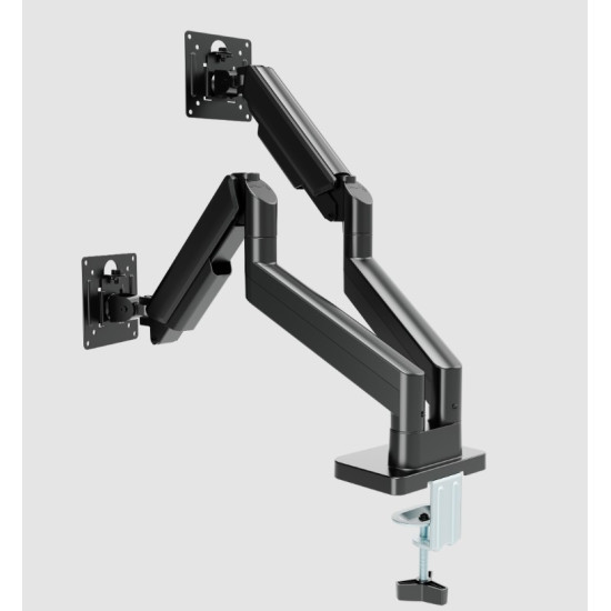 Ramię biurkowe na dwa monitory regulowane, od 17 do 32 cala obciążenie do 10kg, kolor czarny