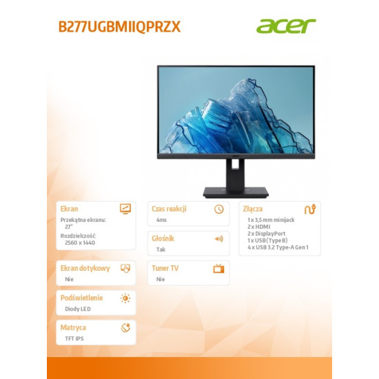 Monitor 27 cali B277UGBMIIQPRZX QHD IPS 120Hz 2HDMI DP