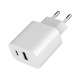 Ładowarka uniwersalna USB 2-portowa (A+C), 2.4 A, biała