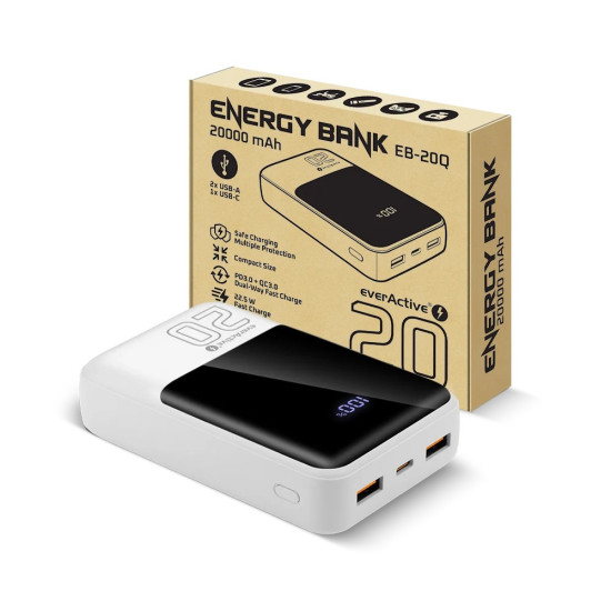 Powerbank 20 000 mAh 2X USB 1X USB-C 22,5W QC4.0 wyświetlacz LCD