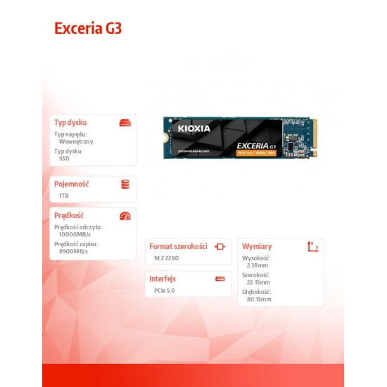 Dysk SSD Exceria G3 1TB 2280 PCIe5.0 10000/8900 MB/s