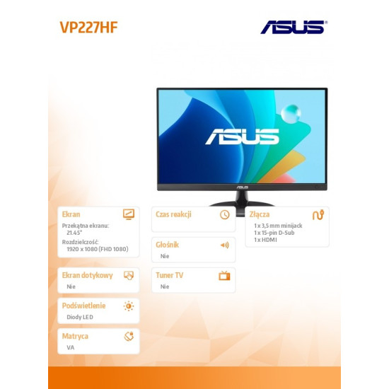 Monitor 21.45 cala VP227HF FHD HDMI 100Hz