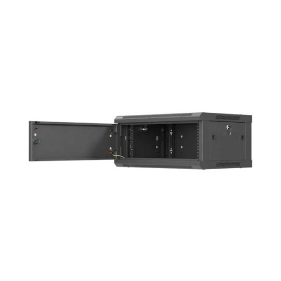 Szafa instalacyjna rack wisząca 19 cali 4U 600x450 czarna drzwi metalowe (flat pack) 