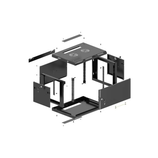 Szafa instalacyjna rack wisząca 19 cali 4U 600x450 czarna drzwi metalowe (flat pack) 