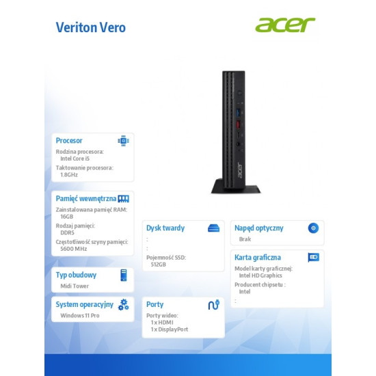 Veriton  Komputer PC VVN4720GT i5-14400/16GB/512GB/W11PRO , 3 Years on Site