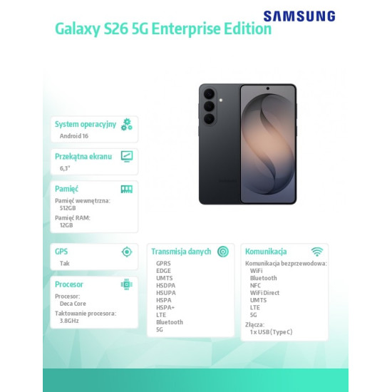 Smartfon Galaxy S26 5G 12/512GB DualSIM Enterprise Edition czarny