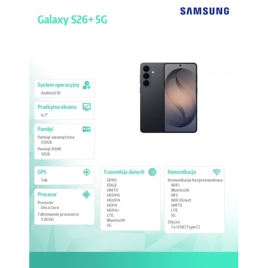 Smartfon Galaxy S26+ 5G 12/512GB DualSIM czarny