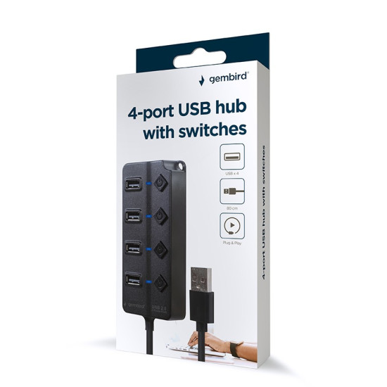HUB 4-portowy USB 2.0 z przełącznikami, czarny 