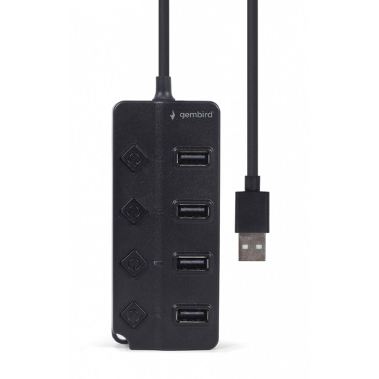 HUB 4-portowy USB 2.0 z przełącznikami, czarny 