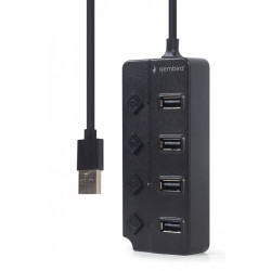 HUB 4-portowy USB 2.0 z przełącznikami, czarny 