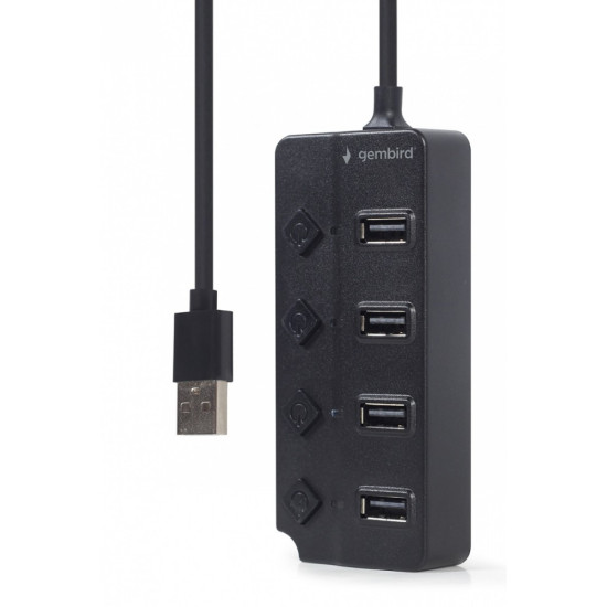 HUB 4-portowy USB 2.0 z przełącznikami, czarny 