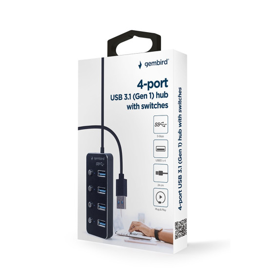 HUB 4-portowy USB 3.1 (Gen 1) z przełącznikami czarny 