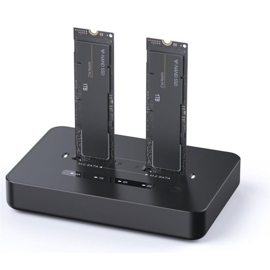 Stacja dokująca do komputerów stacjonarnych z dwoma dyskami SSD USB typu C, M.2 NVME (i SATA), czarna