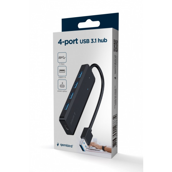 HUB 4-portowy USB 3.1 (Gen 1), z opcją zasilania zewnętrznego przez port USB-C