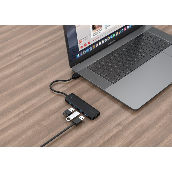 HUB 4-portowy USB 3.1 (Gen 1), z opcją zasilania zewnętrznego przez port USB-C