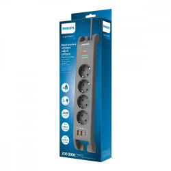 Listwa antyprzepięciowa 2m, 4 gniazda, 1xUSB-C, 2xUSB-A,PD 20W / QC 18W, 2400 J ochrony przeciwprzepięciowej 