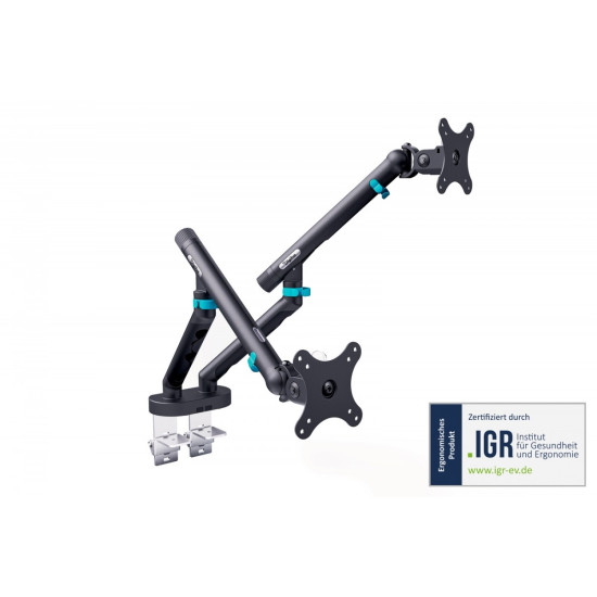 Ramię biurkowe podwójne z zaciskiem i sprężyną mechaniczną 2x LCD max. 35