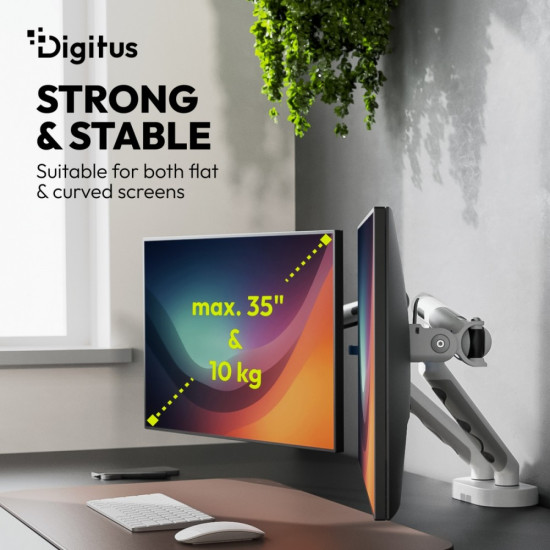 Ramię biurkowe podwójne z zaciskiem i sprężyną mechaniczną 2x LCD max. 35