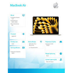 MacBook Air 13.6 cala: M5 10/8, 16GB, 512GB SSD, bez zasilacza - Księżycowa poświata