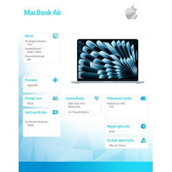 MacBook Air 13.6 cala: M5 10/10, 16GB, 1TB SSD, bez zasilacza - Błękitny