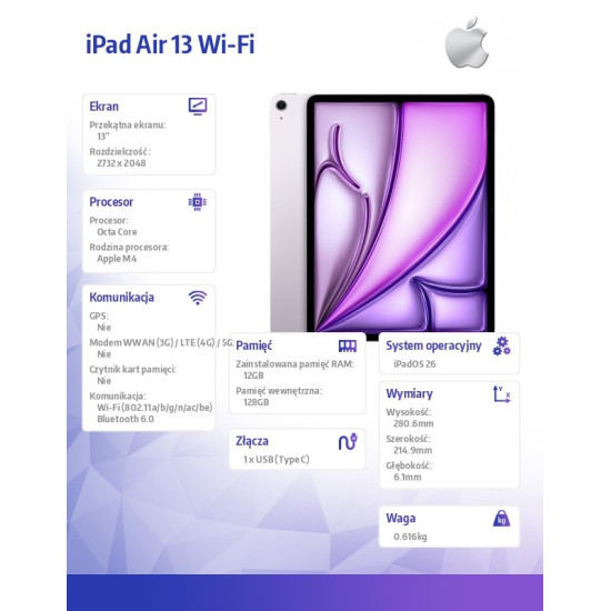 iPad Air 13 cali Wi-Fi 128GB Fioletowy