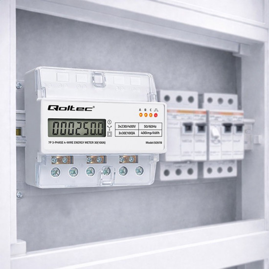 Trójfazowy elektroniczny licznik | miernik zużycia energii na szynę DIN | 400V | 100A | LCD | LED | 7P 