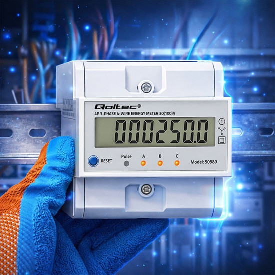 Trójfazowy elektroniczny licznik z resetem | miernik zużycia energii na szynę DIN | 400V | 100A | LCD | LED | 4P 