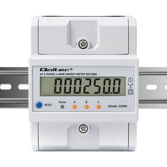Trójfazowy elektroniczny licznik z resetem | miernik zużycia energii na szynę DIN | 400V | 100A | LCD | LED | 4P 