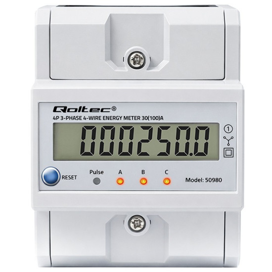 Trójfazowy elektroniczny licznik z resetem | miernik zużycia energii na szynę DIN | 400V | 100A | LCD | LED | 4P 