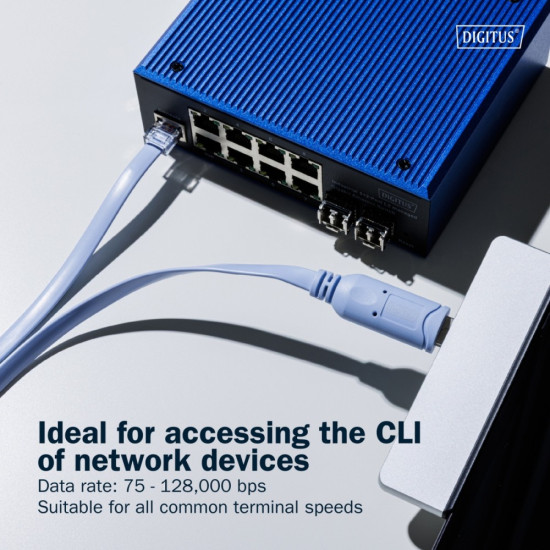 Kabel adapter do konsoli USB-A 2.0 męski do RJ45 | Chipset FTDI (FT232RNL) | jasnoniebieski | 1.8m