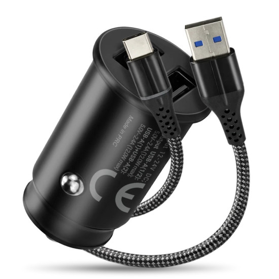 Ładowarka samochodowa CC-25C 2XUSB 12W + kabel USB-C 