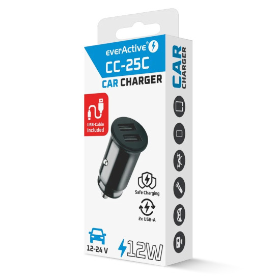 Ładowarka samochodowa CC-25C 2XUSB 12W + kabel USB-C 