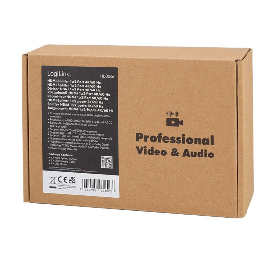 Splitter HDMI, 1x2-Port 4K/60Hz 