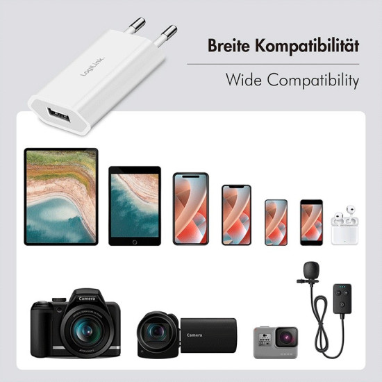 Ładowarka sieciowa USB-A, 5W, 5V/1A, USB-A 