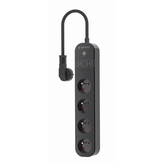 Inteligentna listwa zasilająca Tuya 4xFR 2xUSB-A 1xUSB-C Czarna 